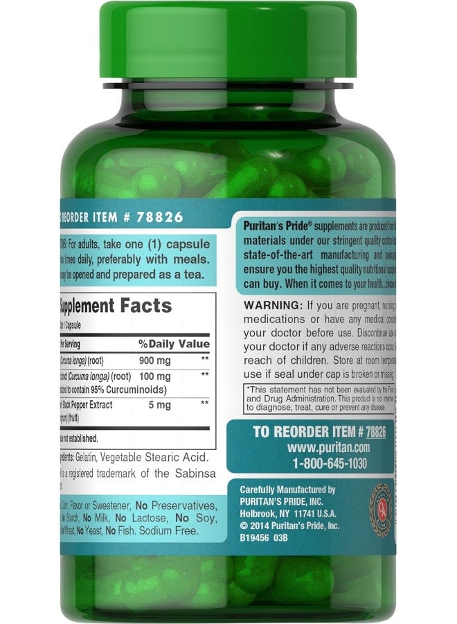 Puritan's Pride Turmeric Curcumin 1000 Mg W/Bioperine Capsules, 60 Count - Image 2